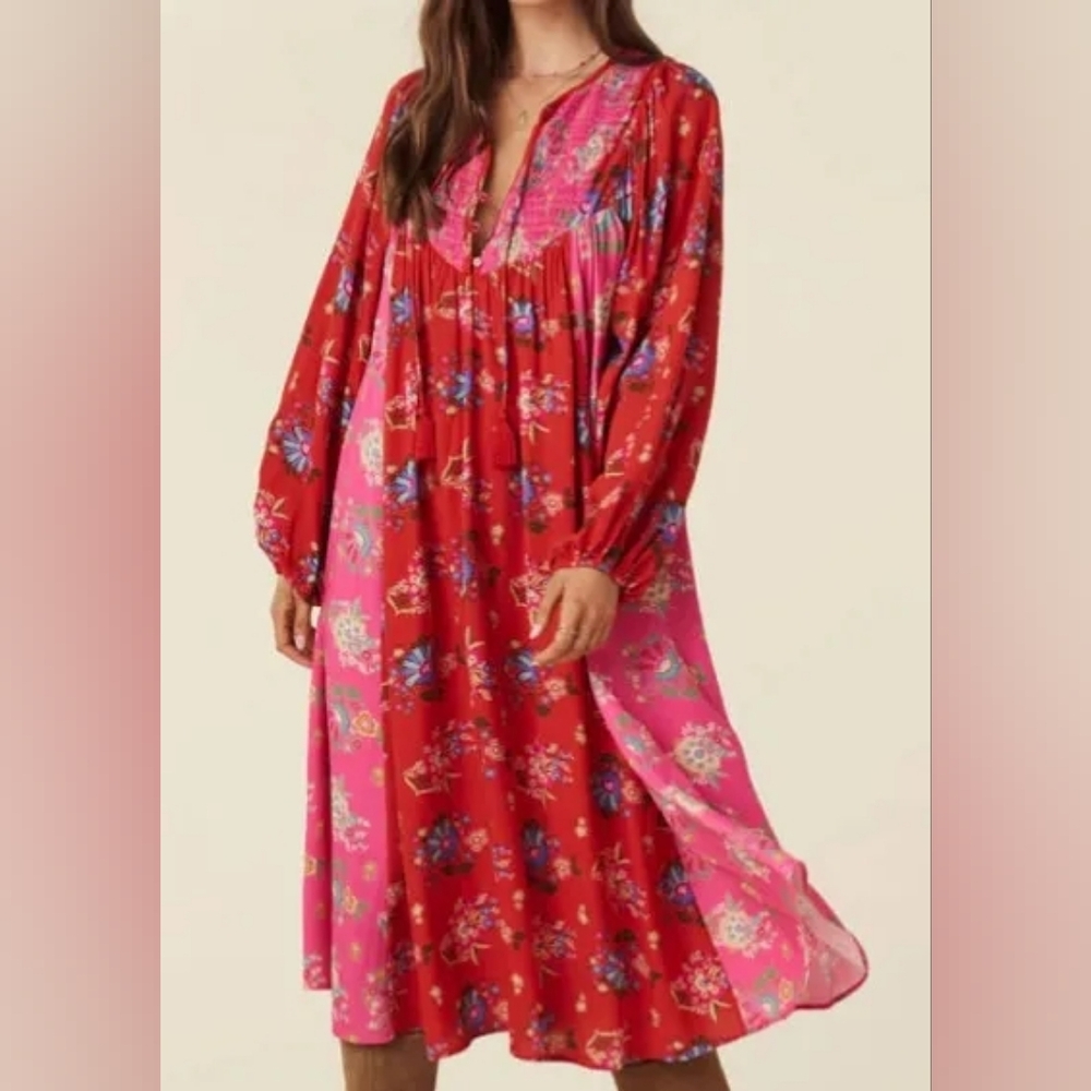 Spell solstice red and pink boho dress